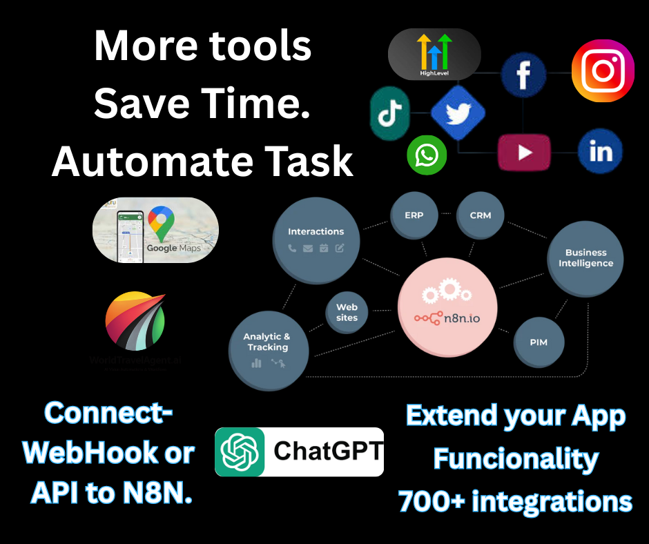 More Tools, Save Time, Automate Tasks — Connect via Webhook or API to n8n, 700+ integrations, CRM, ERP, Business Intelligence